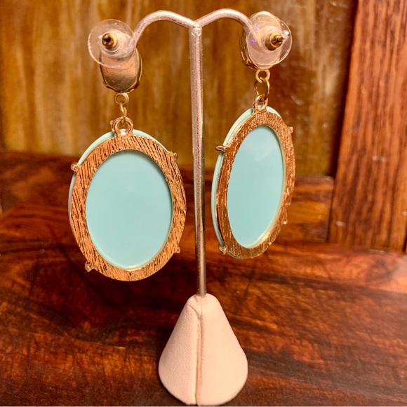 Birds in Dogwood Tree Oval Cameo Style Dangling Post Earrings - Picture 4 of 6